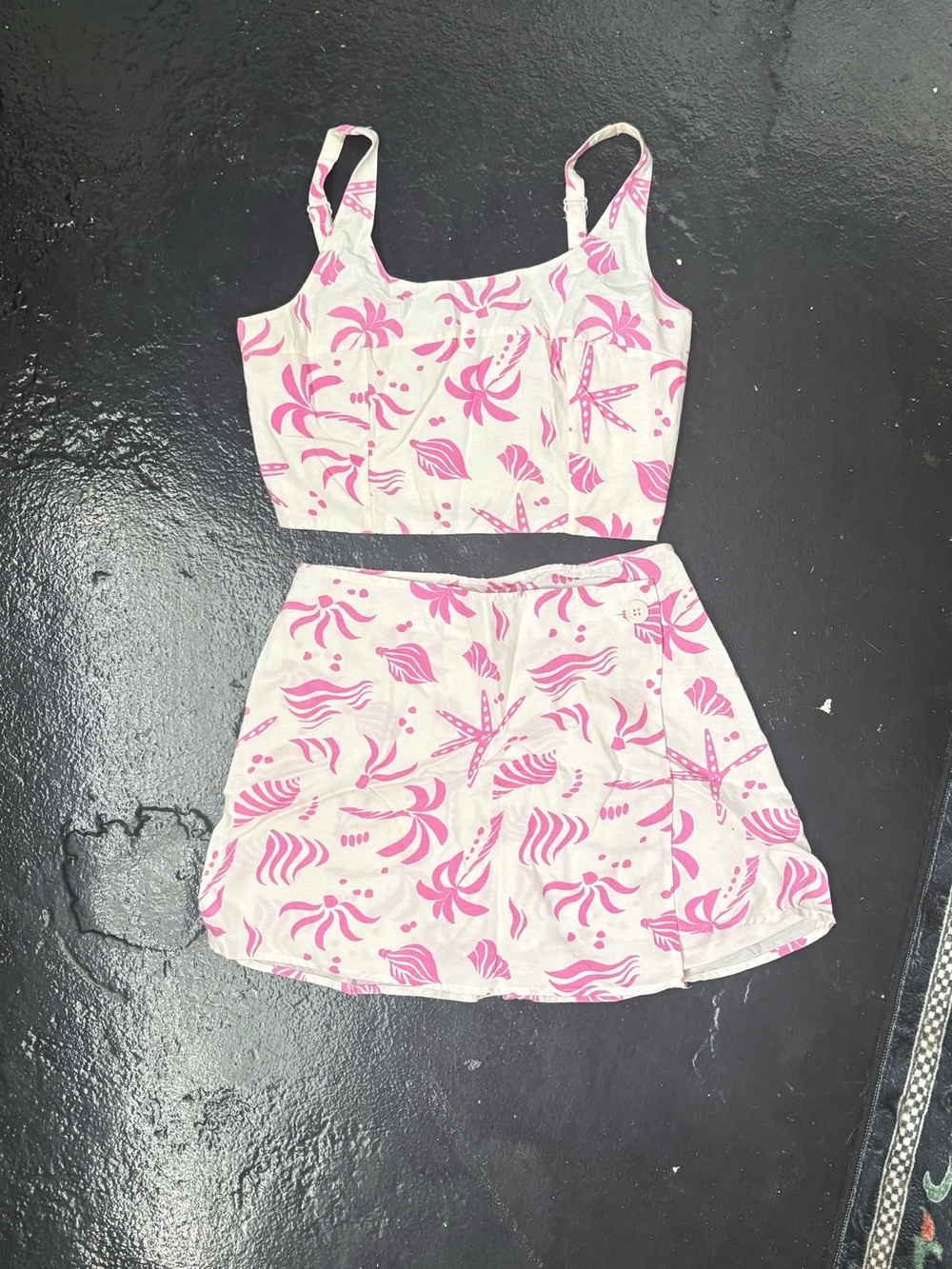 Pink Print Two-Piece Crop Top and Skirt Set